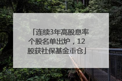 连续3年高股息率个股名单出炉，12股获社保基金重仓